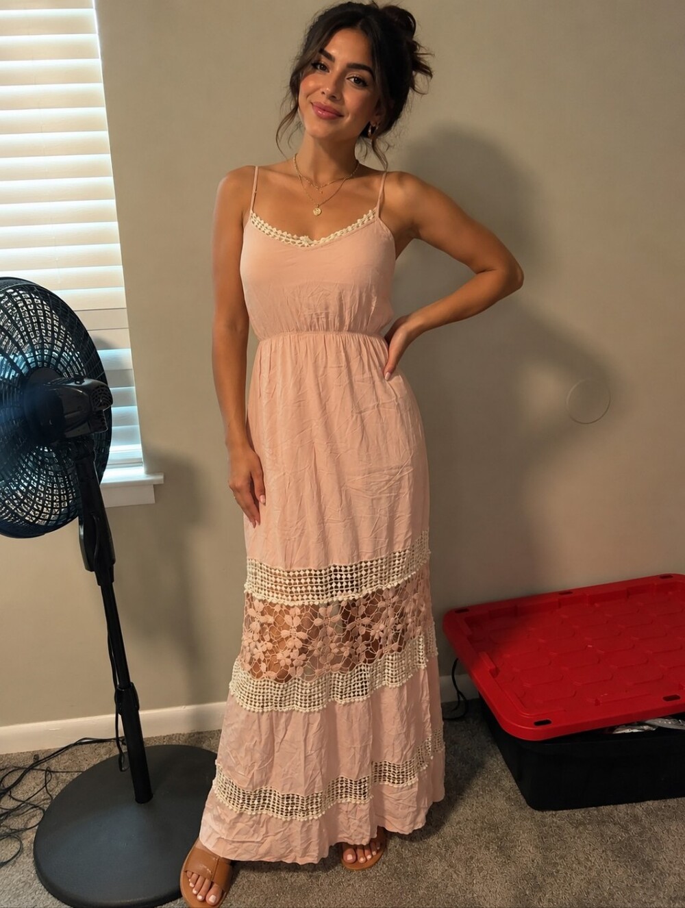 By Together Pale Blush Crochet-Trim Maxi Dress